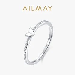 Ailmay Classic Romantic Hearts Ring Solid 925 Sterling Silver Dazzling Zircon Charm Finger Rings For Women Wedding Fine Jewelry