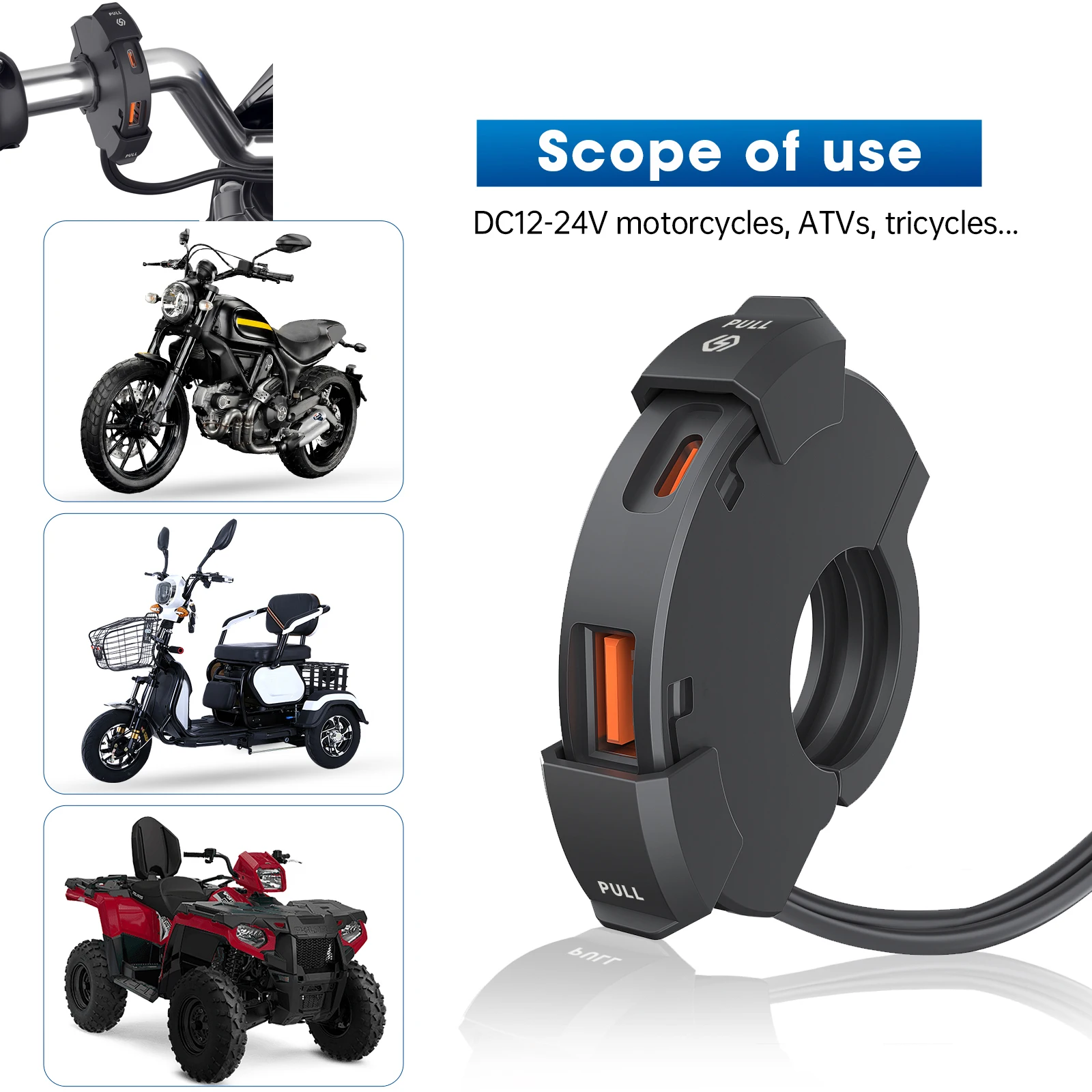 

Motorcycle USB Fast Charger Waterproof Socket With Type C Port Power Outlet Mobile Chargers Plug QC3.0 Handlebar Fast Charging