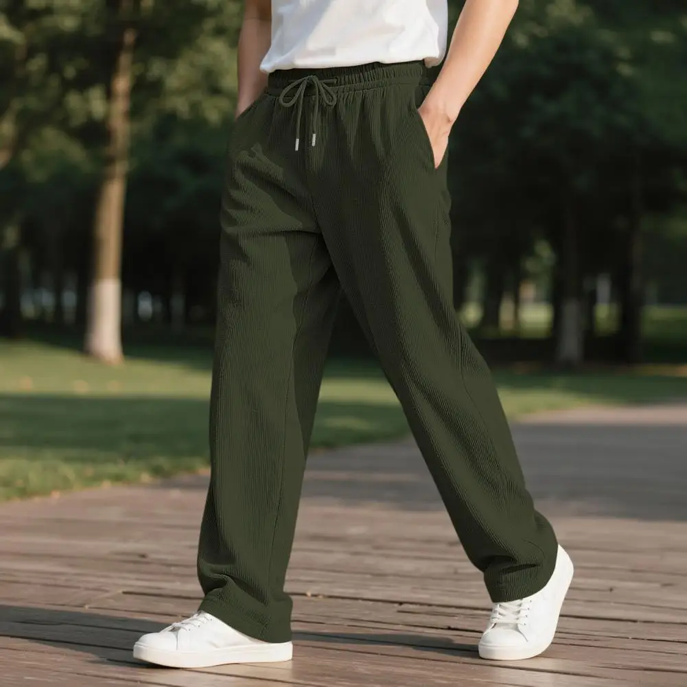 Loose Fit Casual Pants Men's Corduroy Baggy Sweatpants Drawstring Waist Joggers Straight Leg Athletic Pants for Gym Workout