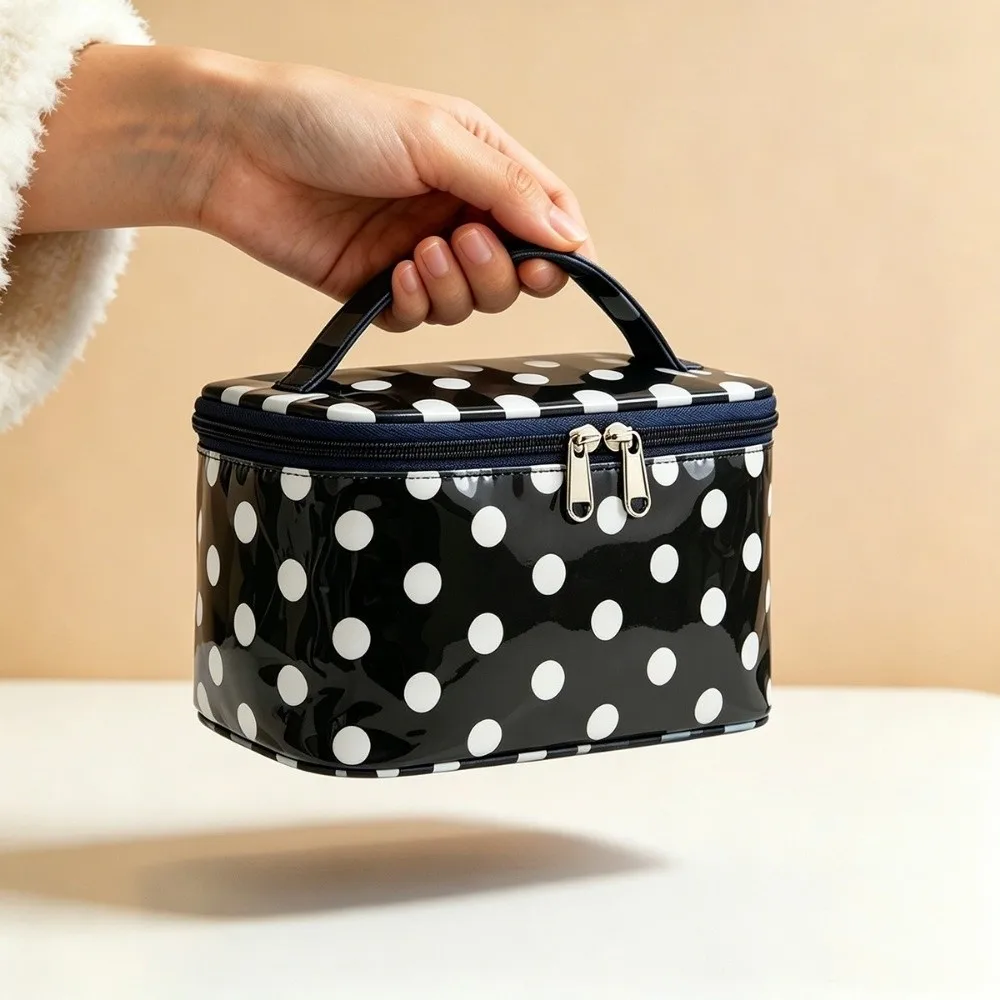 Polka Dot Polka Dot PVC Makeup Bag PVC Large capacity Cosmetic Bag Waterproof With Handle Make Up Organizer Casual Carry