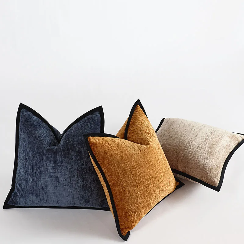 Nordic Thick Chenier Pillow Cover Square Solid Color Pressed Edge Pillow Case Advanced Luxury Home Decor Cushion Cover for Sofa