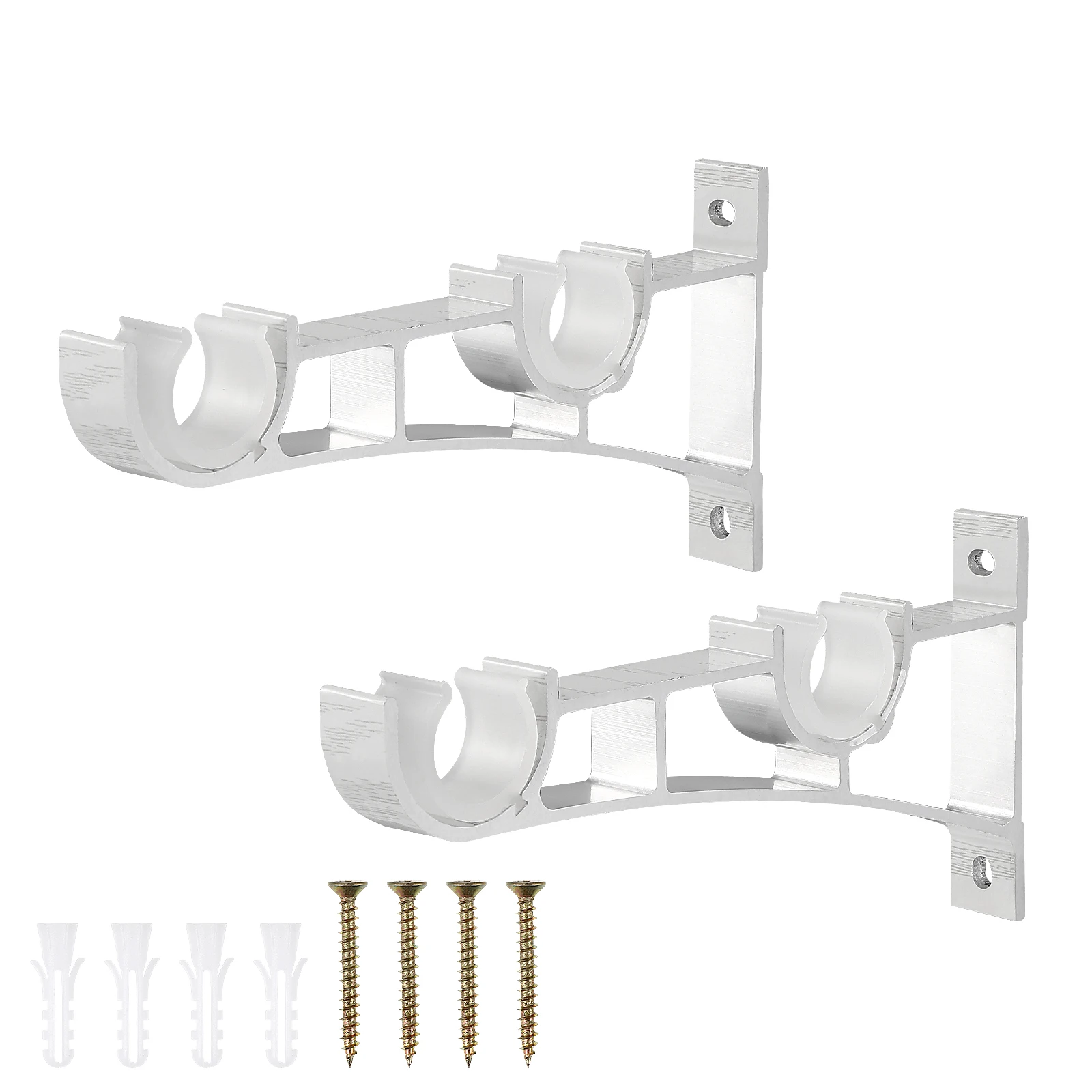 

2pcs Curtain Rod Brackets Aluminum Alloy Heavy Duty Rust Resistant Easy Install For Bedroom Living Room Kitchen Office Double