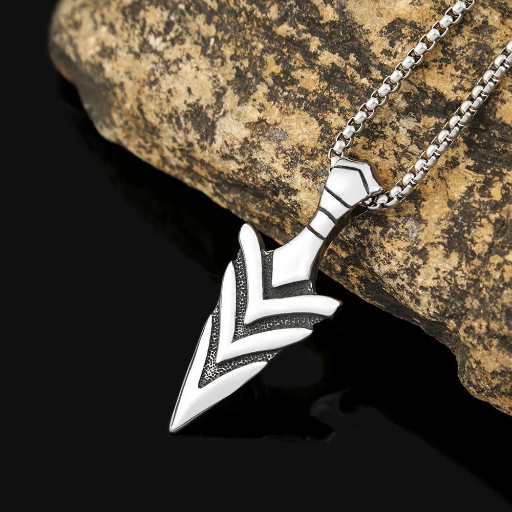 Vintage Simple Nordic Viking Spearhead Pendant Stainless Steel Unique Medieval Arrowhead Necklaces for Men Fashion Jewelry Chain