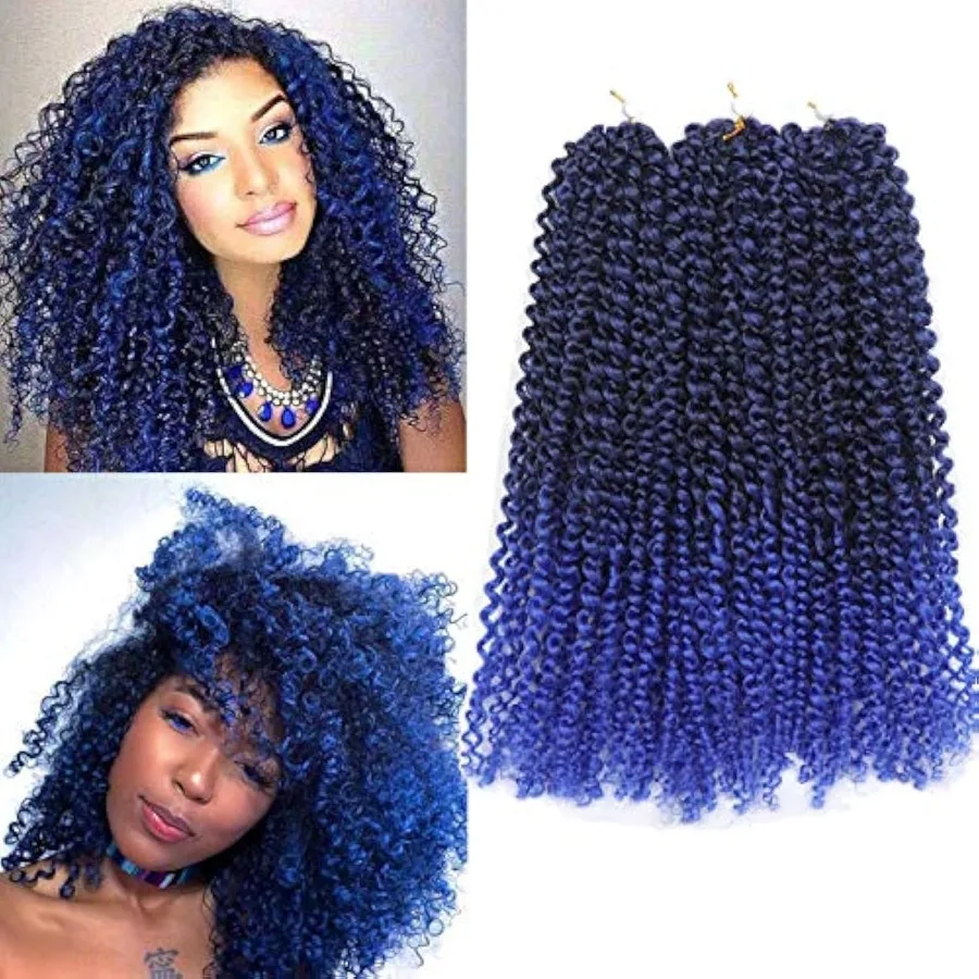 3 قطعة حزمة لينة كروشيه اصطناعي تجديل وصلات شعر مع غريب حليقة الملمس في اللون الأزرق 12 بوصة الأفرو غريب تويست الشعر f