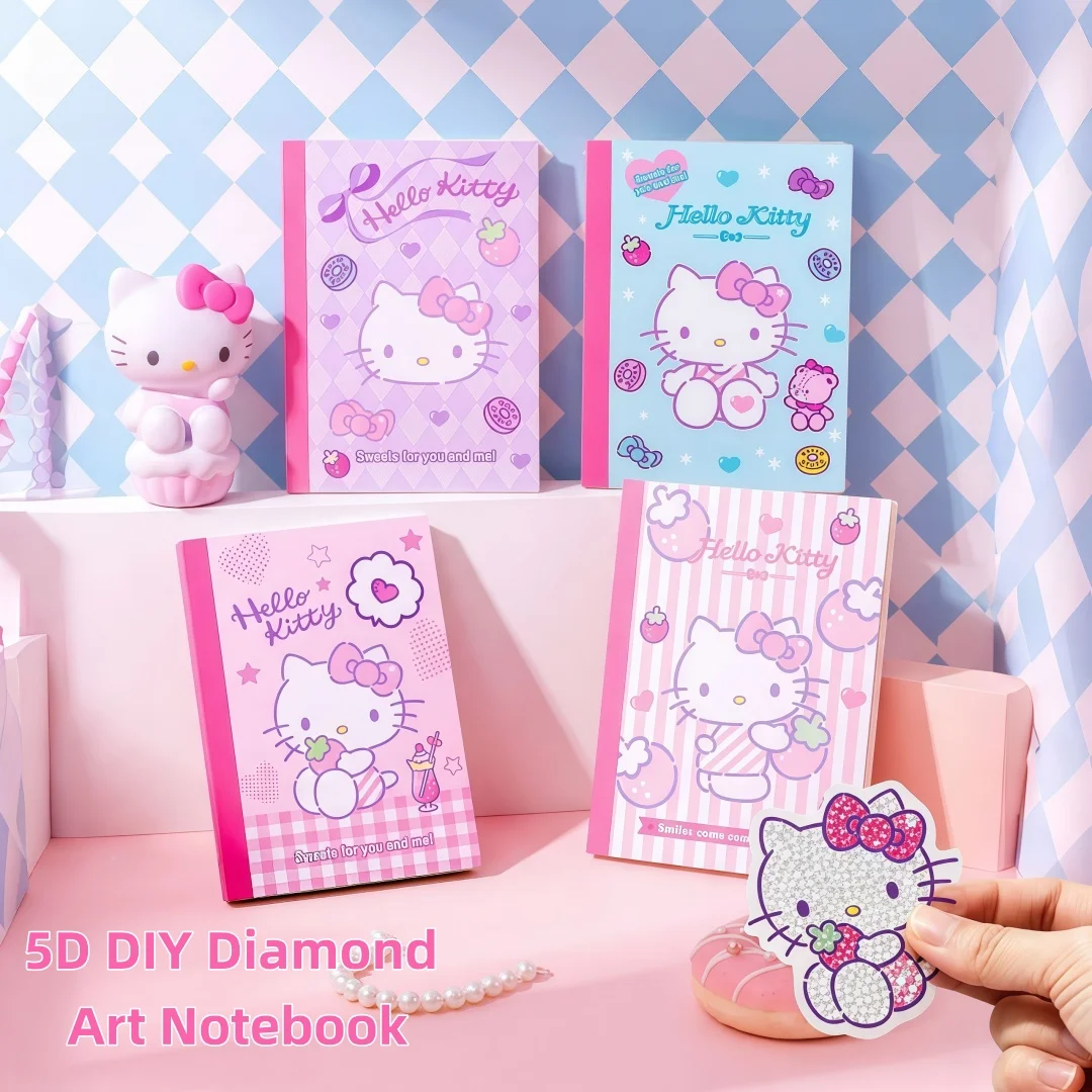 Sanrio Hello Kitty DIY Diamond Art Notebook Cartoon Diamond Sticker Journal Children's Handmade Diamond Painting A6 Notebook