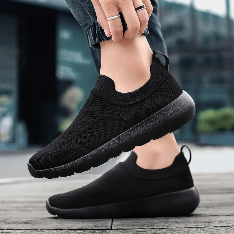 

Мужская повседневная спортивная обувь, разноцветная новая тканая сетчатая обувь большого размера на плоской подошве из эластичной ткани, летняя дышащая обувь