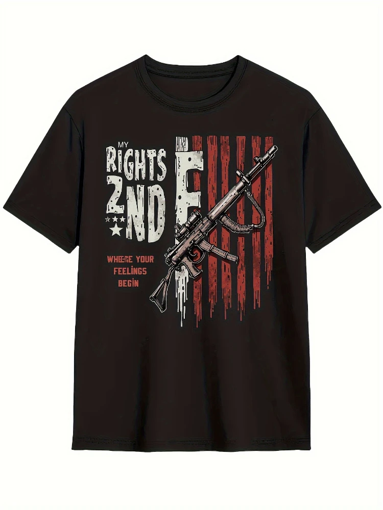 Patriotic 2nd Amendment Graphic-Distressed Flag&Rifle design-100% cotton summer O-neck short sleeve printed men's T-shirt.