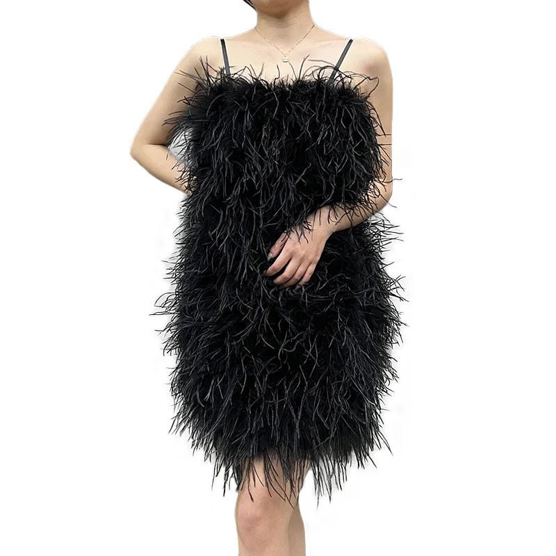 Elegant 100% Ostrich Feather Mini Cocktail Dresses With Shoulder Strap Sexy Short Prom Dress Wedding Birthday Party Gowns S5279