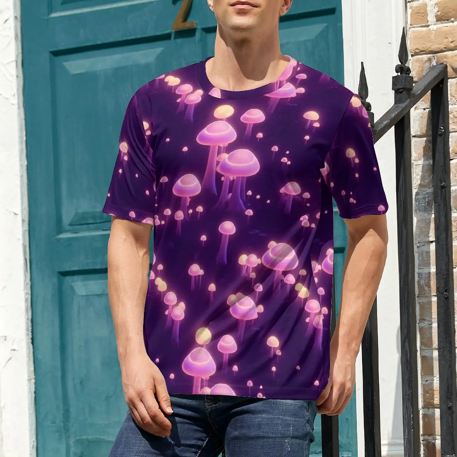 ماجيك الفطر تي شيرت للرجال تريبي الأرجواني الفطر س الرقبة تي شيرت الصيف العصرية الملابس قصيرة الأكمام عادية تي شيرت #4