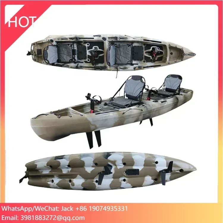 Factory 2022 New Double Seat Two Person Tandem 14ft Fishing Foot Pedal Drive Paddle Kayak With Fins