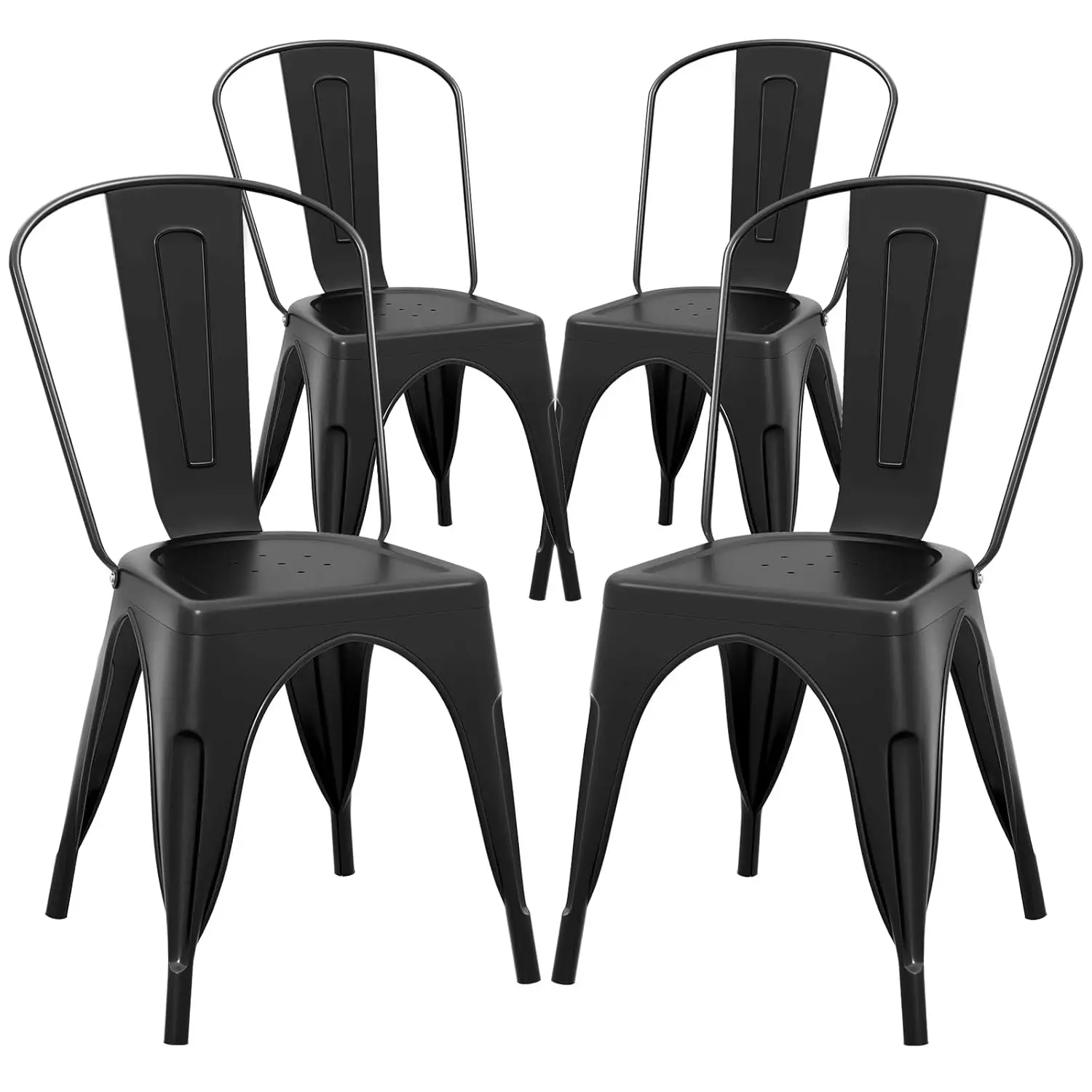 

Metal Dining Chairs Set of 4, 18 Inch Stackable Industrial Kitchen Tolix Side Chairs with Detachable High Back for, Customized