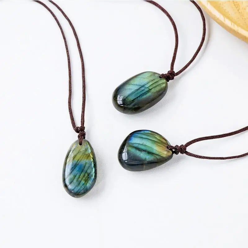 1pcs Necklace Pendant Natural Stone Regular Handmade Waterdrop Shape Bead Labradorite Pendant for Women Men Jewelry Gifts