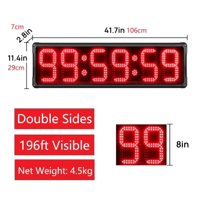 8 Inch Double Side Display LED Race Timing Clock for Running Events Marathon Timer Waterproof Countdown/Count up Stopwatch