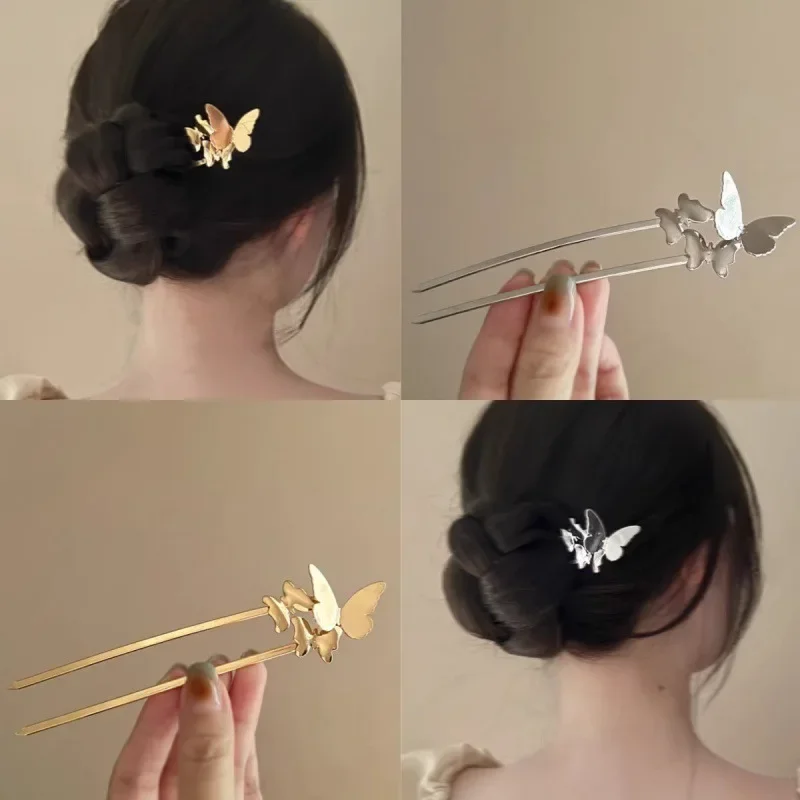 

New Chinese Style Elegant Temperament Pan Hair Clip Fashion Metal U-shaped Butterfly Hairpin Women Hanfu Accessories