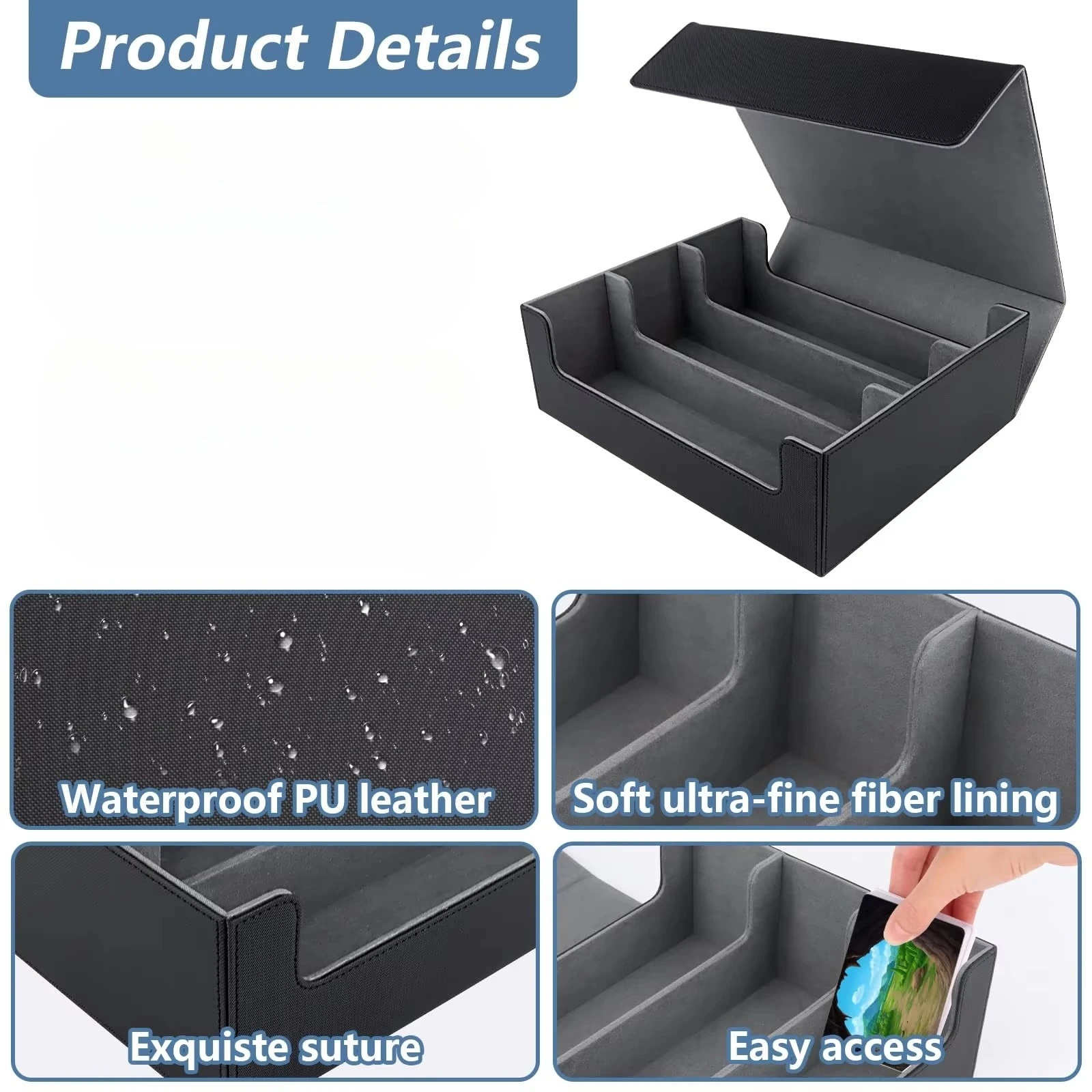 Kabinka Card Box Deck Box for MTG, Trading Card Storage Boxes for 1800+ Cards, Leather Deck Case with Dividers, Deck Box for TCG Magic the Gathering Cards - Black view 7