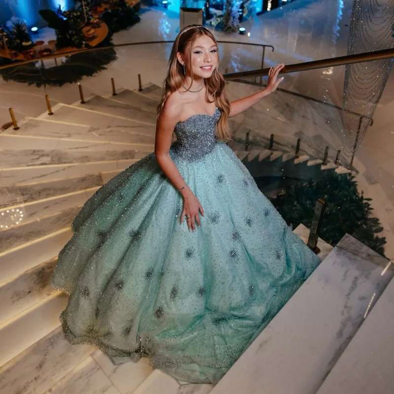 Simple Shiny light green Wedding Dresses glitter lace crystal decal style Gowns multi-layer Made customize