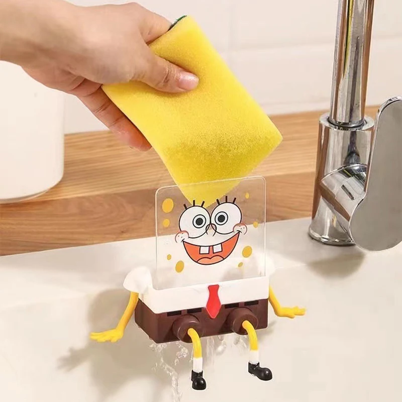 Spongebob Squarepants Cute Dish Washing Brush Sponge Reusable Kitchen Supplies Drain Rack Cleaning Dishes Brushes