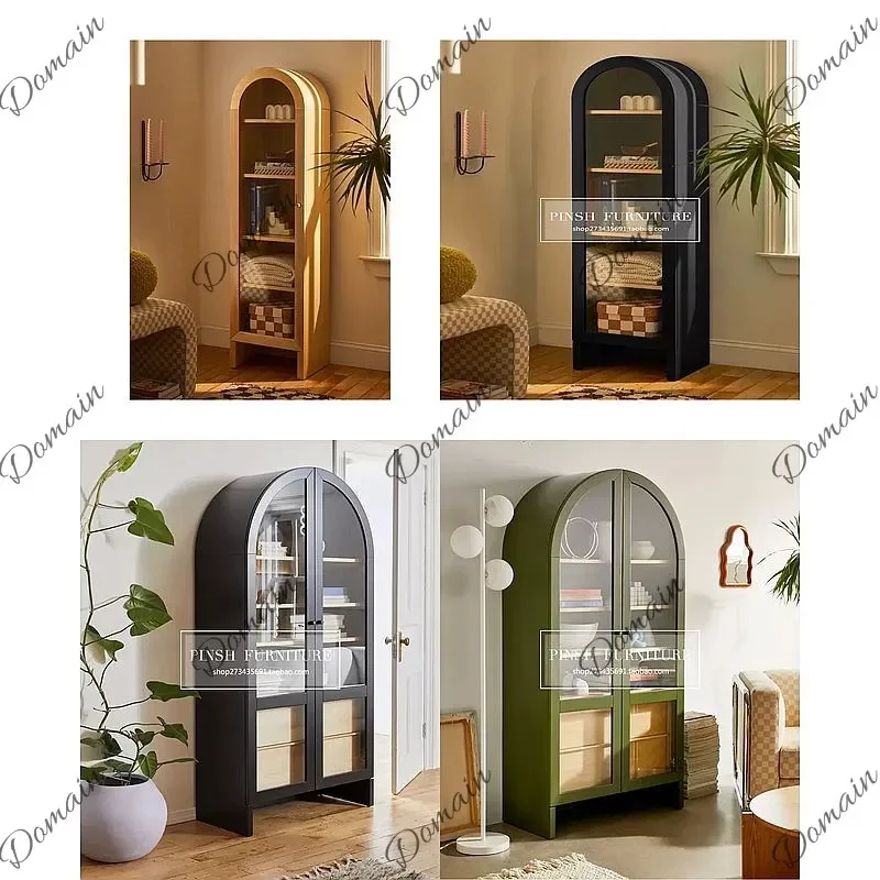 XX Modern Nordic Arch Bookcase With Glass Door, Single/Double Door Display Cabinet Floor Storage