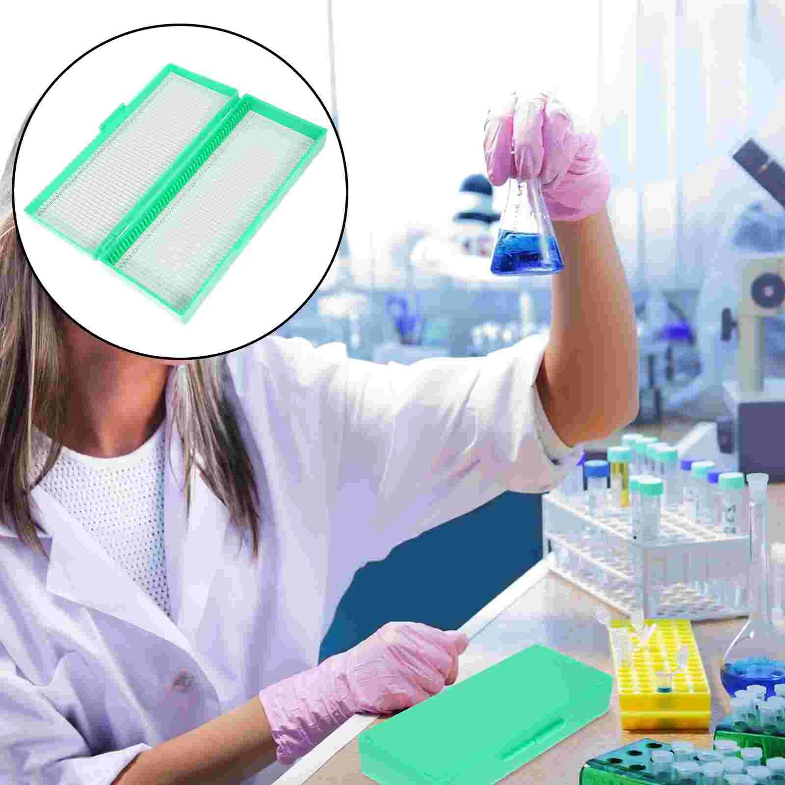 Microscope Holder Storage Glass Slides Green Plates Organizer Laboratory Supplies
