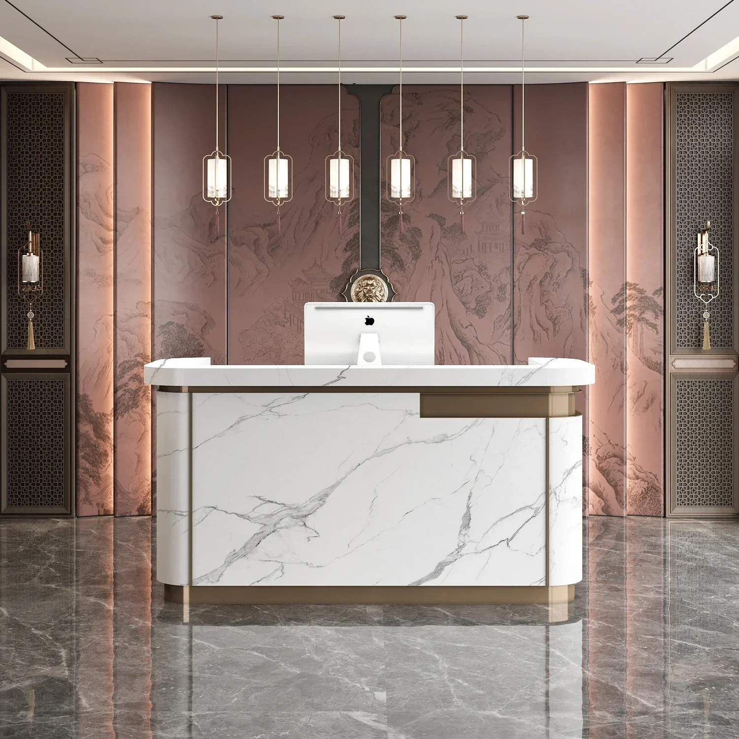Modern stainless steel beauty salon checkout page clothing shop bar coffee shop hotel marble slate front desk