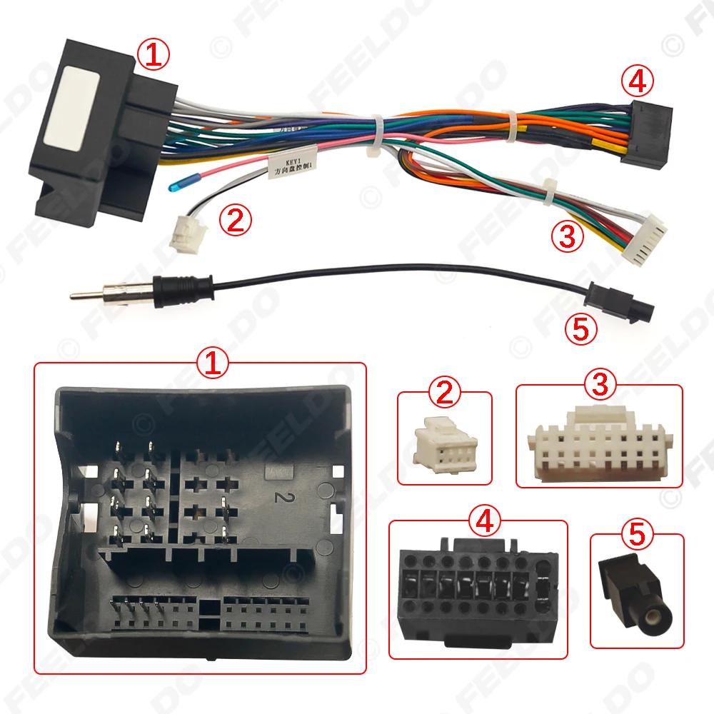 Feeldo cabo de alimentação e adaptador de antena de áudio de carro 16 pinos para mercedes-benz e-class w211/w220 plugue estéreo fiação harn