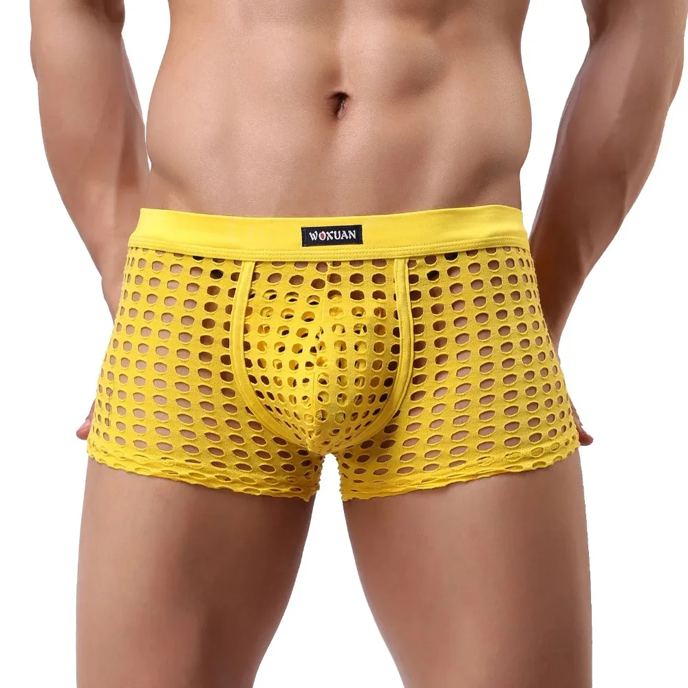 

Сексуальные открытые мужские шорты-боксеры, сетчатые прозрачные трусики, мужские сетчатые дышащие однотонные трусы, нижнее белье