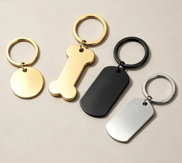 Custom LOGO Stainless Steel Keychain Blank Laser Name Rectangle Bone Round Keyring Personalized Metal Key Chains Ring Gift