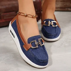 Women's Casual Shoes 2024 Spring and Autumn Flat Loafers Women's Shoes Fashion Non-slip Soft Denim Flat Shoes Zapatos De Mujer