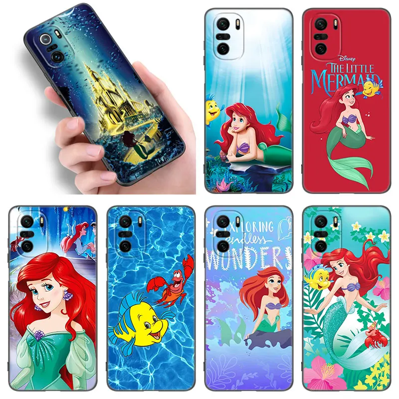 The Little Mermaid Black Silicone Phone Case For Xiaomi POCO X3 X4 NFC F4 GT F5 F6 M3 M4 M6 X5 X6 Pro 5G M5 C55 C65