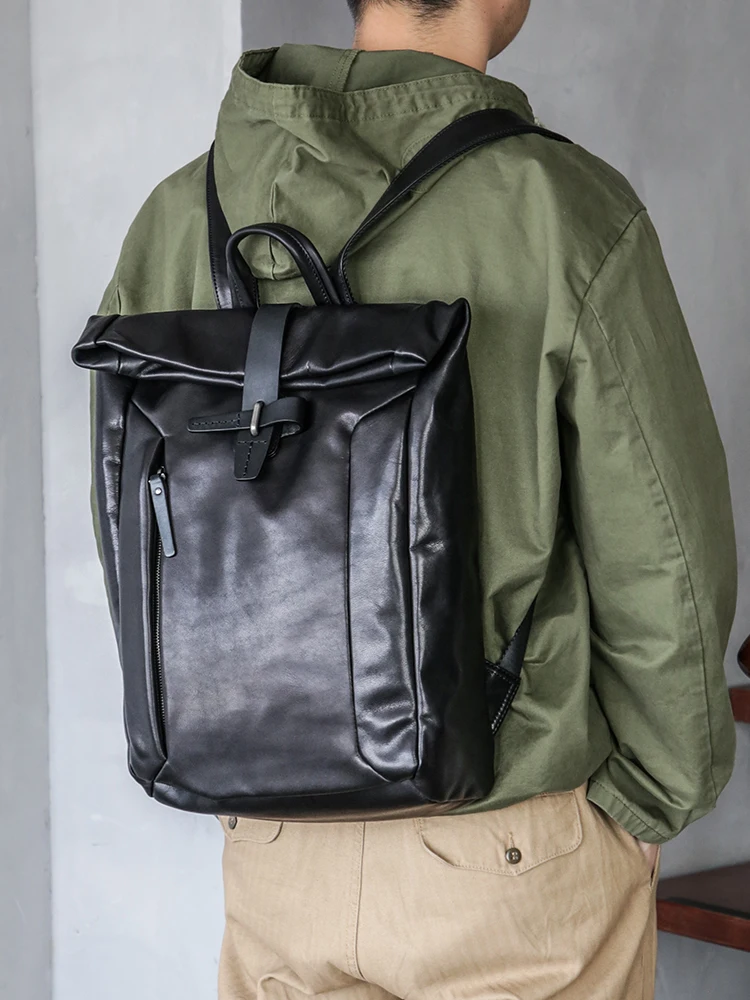 

Новый мужской рюкзак из натуральной кожи 2026 года, из первоклассной воловьей кожи, школьный ранец, сумка для ноутбука, вместительный деловой повседневный дорожный рюкзак