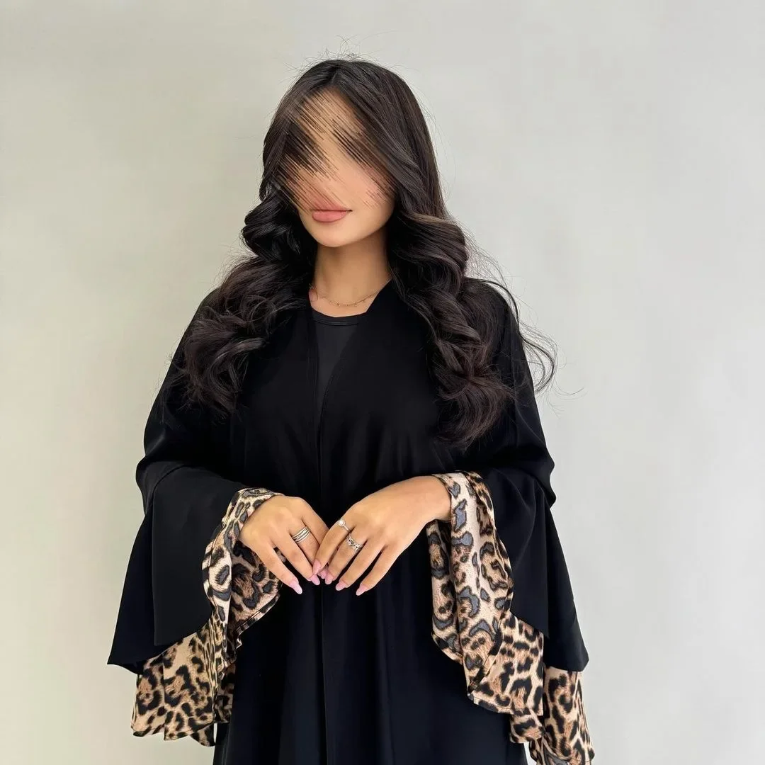 Muslim Leopard Print Dresses Jalabiya Women Cardigan Robe Vestidos Eid Ramadan Morocco Dubai Open Abayas Islam Arab Kaftan