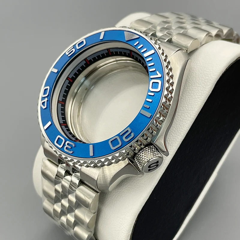 SKX007 Case and Band NH35 Case 42mm Case Flat Double Sapphire Glass Curved Metal Bezel Insert 28.5mm Dial For NH35 NH36 Movement