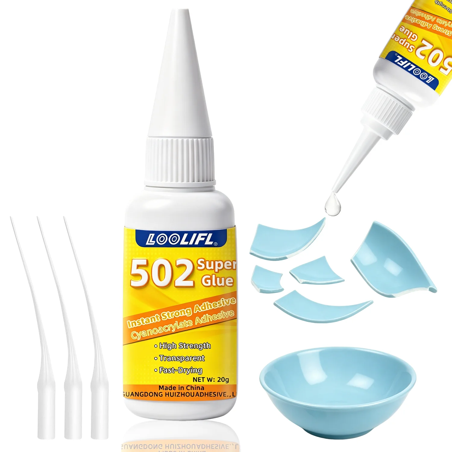 LOOLIFL 502 Mehrzweck-Superkleber, Cyanacrylat-Klebstoff, sofort trocknend, hohe Festigkeit, für Glas, DIY, Metallbindung, flüssiges Werkzeug