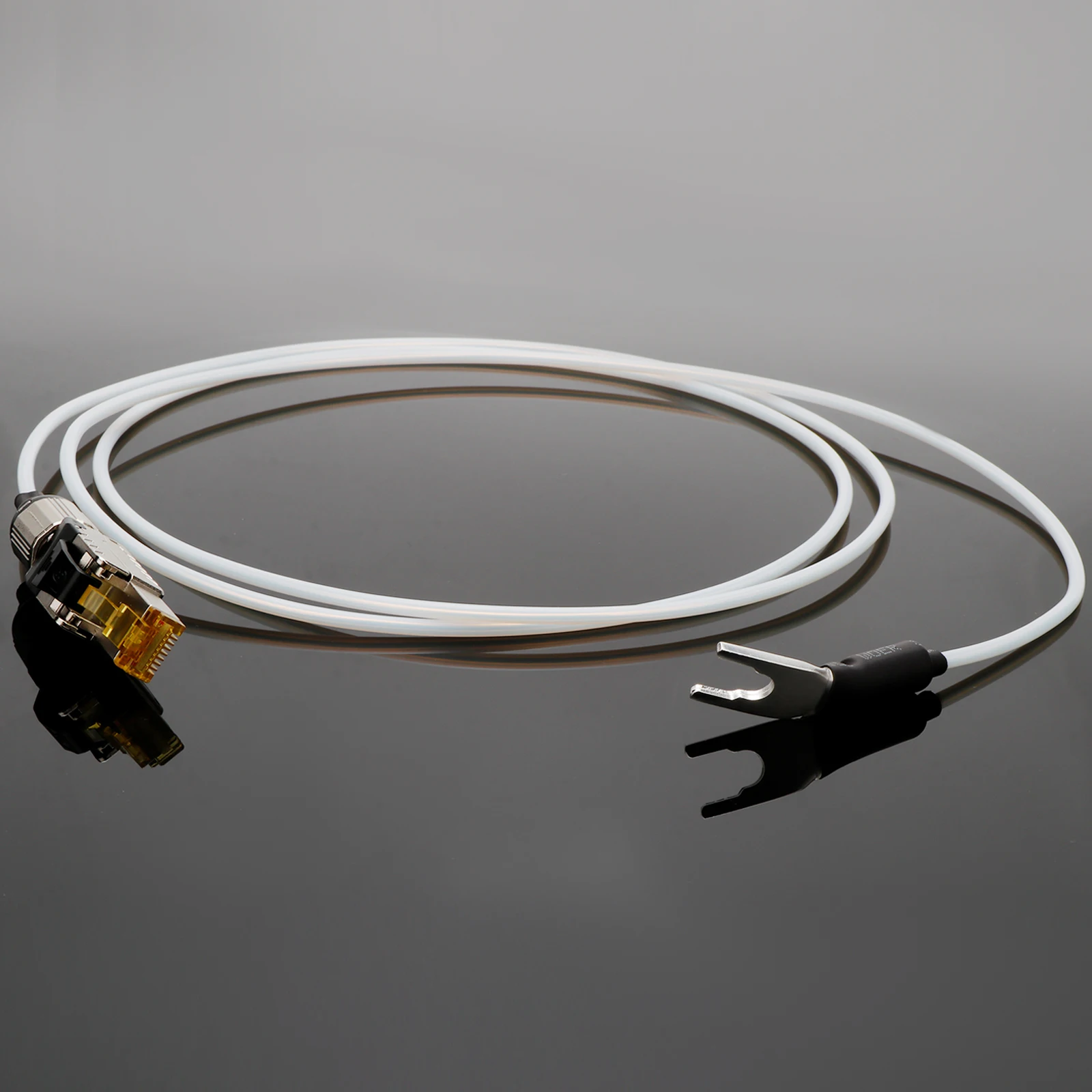 

HiFi Pure Silver Conductor Y Spade Plug to USB A or RJ45 Field Connector Cable for Audio Amplifier GND Grounding Box Cable