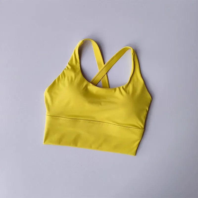 Solid Color Fitness Women Sport Bra Gym Yoga Bra Athletic Cross Tight Top Workout Train with Chest Pad High Quality Shockproof