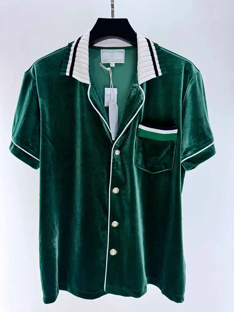 

Top Version Casinoblank Morocco Logo Embroidery Women Men Velvet Shirts Shorts Set T shirt Turn Down Collar Shirts