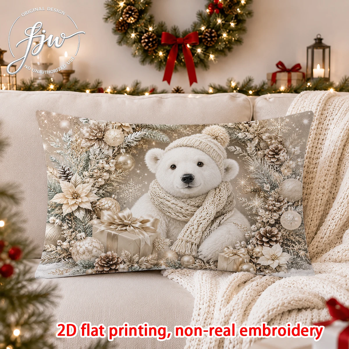 1PC Vintage Christmas Pillow Cover, Winter Holiday Cushion Case for Sofa Bedroom Cozy Home Decor