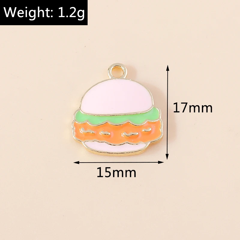 20 Stück 15x17mm Niedliche Lebensmittel-Anhänger, Emaillierte Hamburger-Charms für Schmuckherstellung, Anhänger, Halsketten, Ohrringe, Armbänder, DIY-Bastelarbeiten, Geschenke – Detail 1