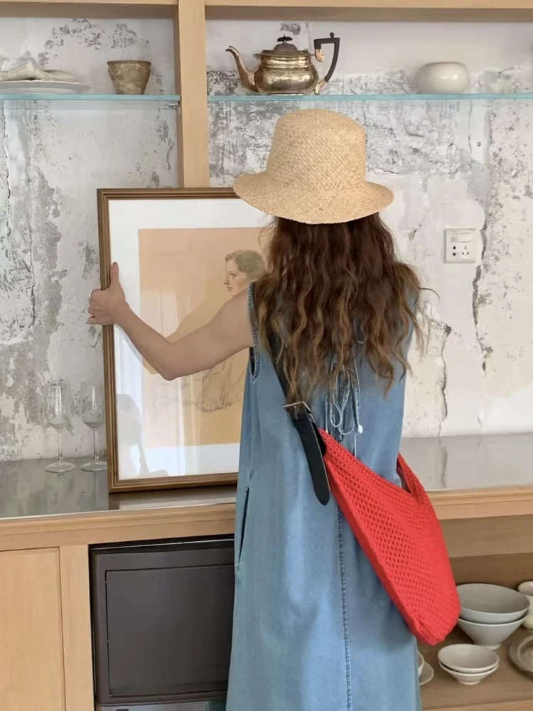 

Korean Sle Large Capaci Woven oulder Crossbody Beach Vaion Handbag Hollow out Modern Neutral Tote Bag for Women