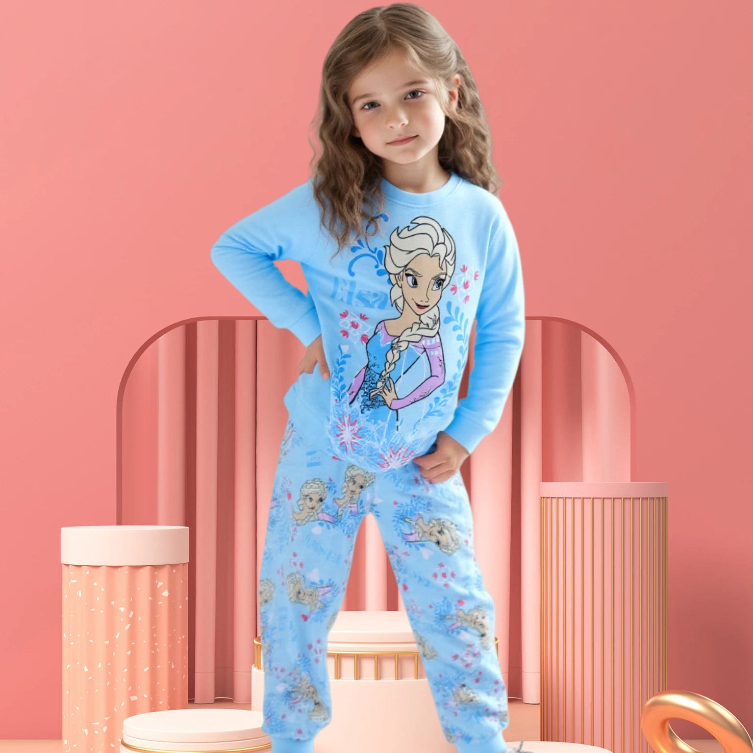 New Spring Autumn Children's Clothing Sets Girl Sleepwear Clothes Kids Pajamas Set Baby Girls Cotton Anna Elsa Cartoon Pyjamas