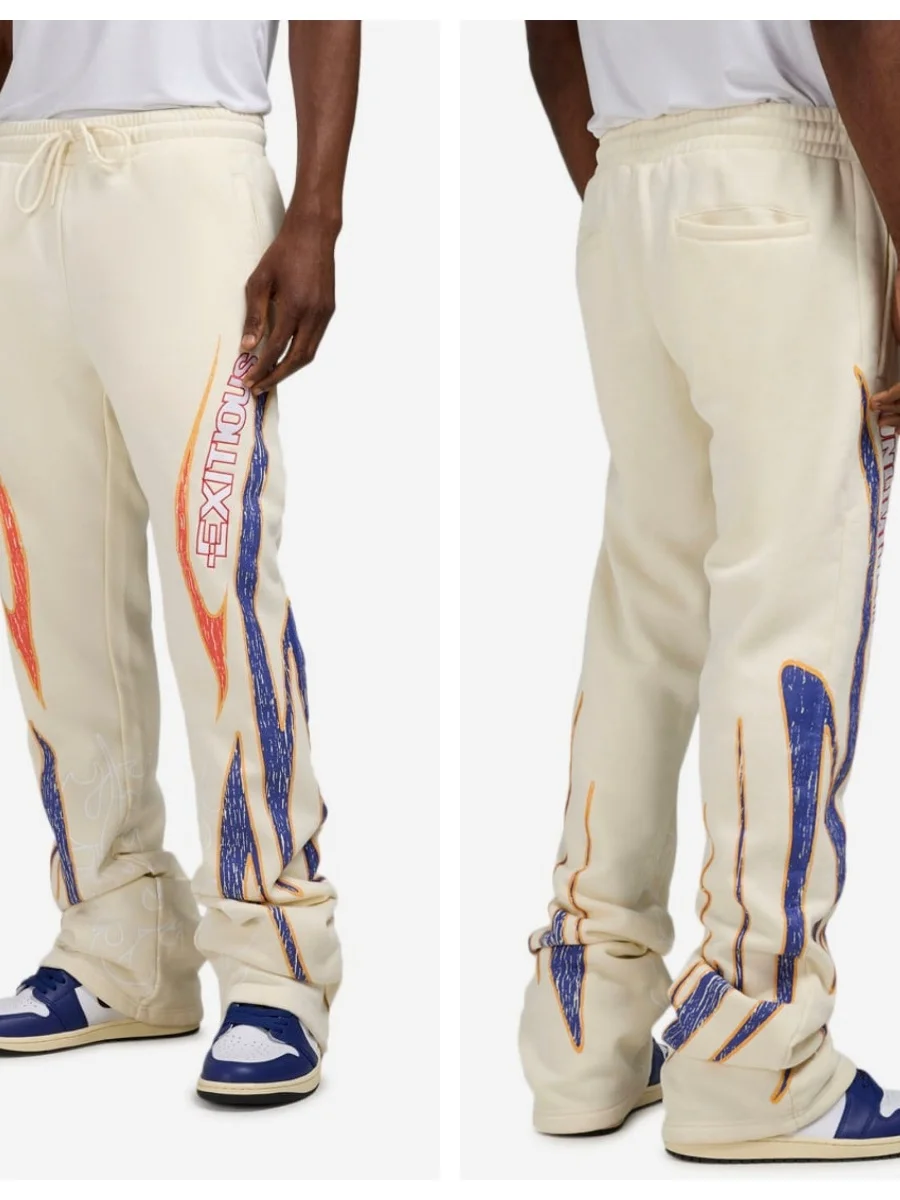 

Cool Long Men's Fce Lined Sweatpants Autumn Winter Loose Fit Printed Wide Leg Casual Pants Youth Faion Cotton Polyester