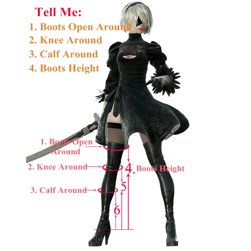 Trò Chơi Mới Nier Automata Cosplay Giày YoRHa 2B Đầu Gối Dài Da PU Cosplay Giày Đen Giày Cao Gót Cột Dây kích Thước 35-47