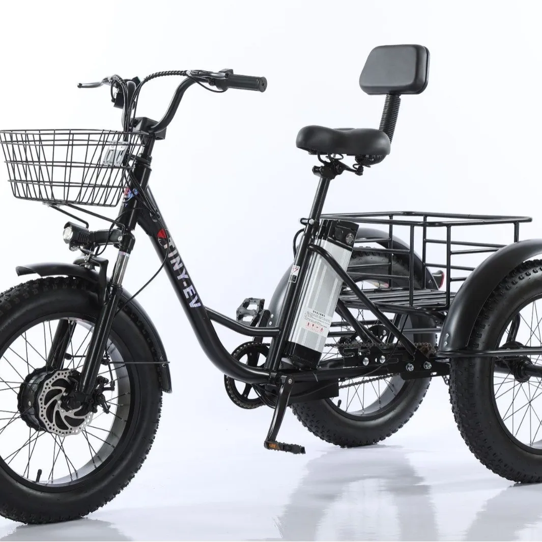 Iron 20-inch hot-selling fat tire snow vegetable basket spot lithium battery with rear seat can be manned to help tricycle