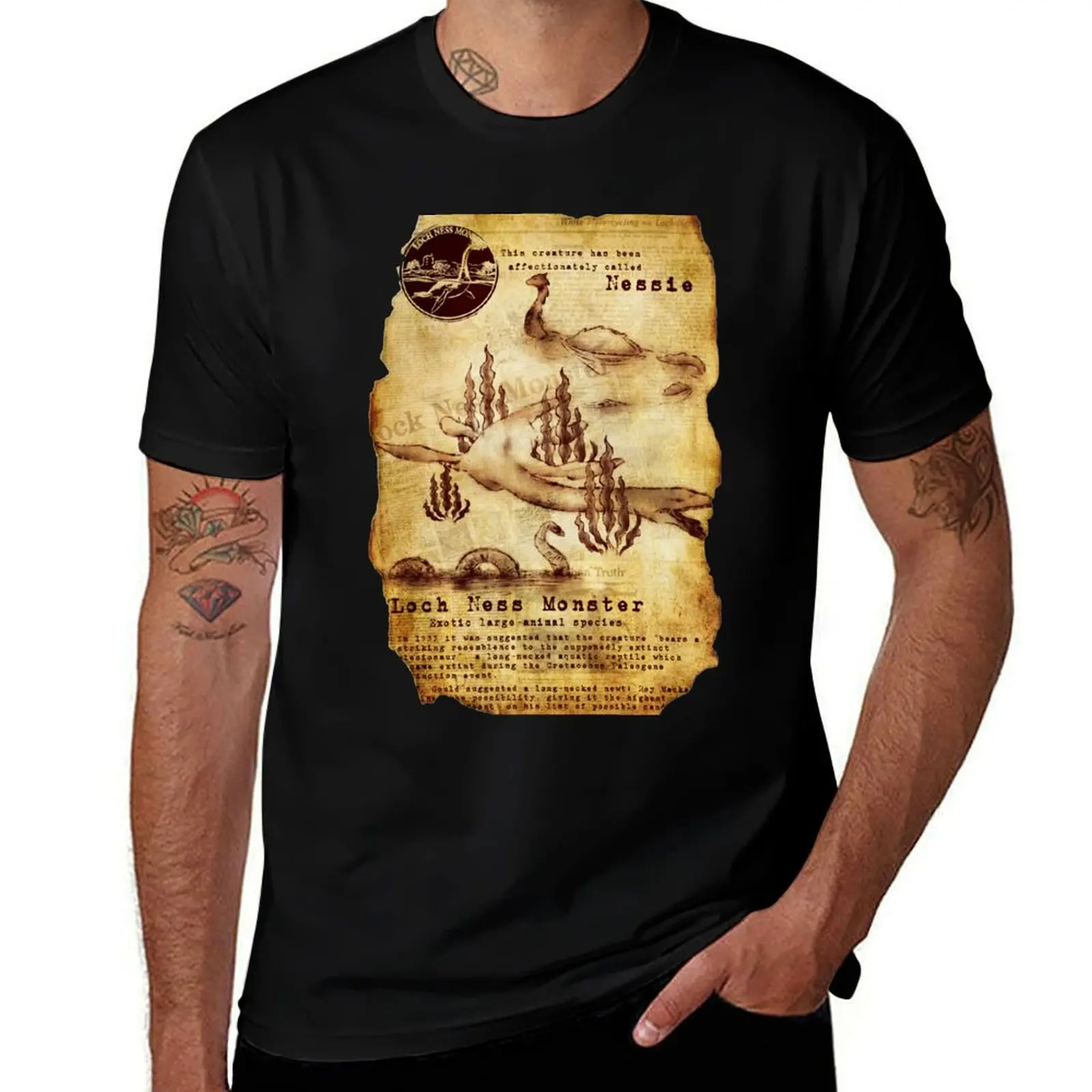 Cryptic Studies: Loch Ness Monster T-Shirt Casual Loose Short Sleeve Tee for Men T-Shirt