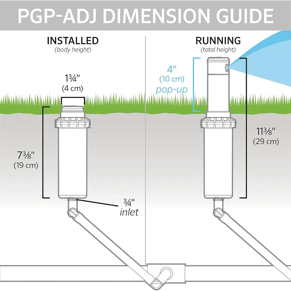 Głowica zraszająca rotacyjna Hunter PGP-ADJ, przyłączenie ¾ cala, wysuwana 4", regulacja 40° ° –360 °   Głowica zraszająca do nawadniania trawników, z napędem kołowy, z przekładnią.