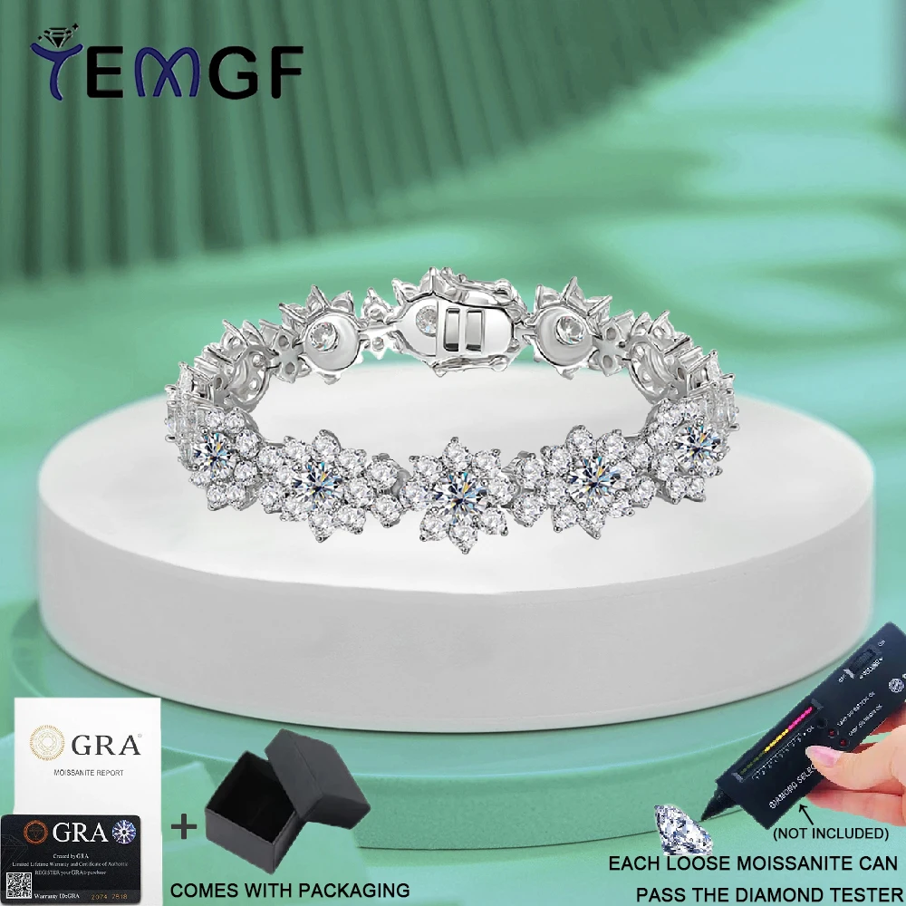 

TEMGF Full Moissanite Bracelet S925 Sterling Silver Chain for Women Wedding Sparkling Luxury Fine Jewelry GRA Certification