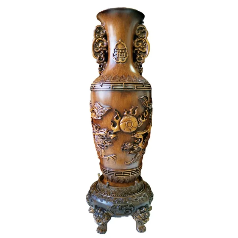 Chinese Large floor-to-ceiling Flower Vase Resin Wood Carving Dragon And Phoenix Vase A Pair Vases For Home Decor