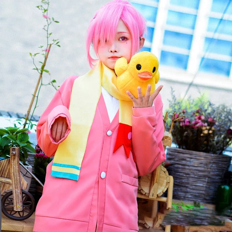 2025 11 Mitsuba Sousuke 코스프레 의상 애니메이션 Jibaku Shounen 화장실 바운드 Hanako kun 탑 스카프 바지 핑크 유니폼 세트 Hallowee