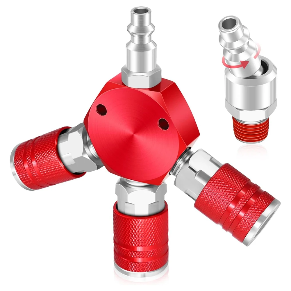 B50C 3 Way Air Hose Splitter,Air Manifold,Air Compressor Splitter 1/4 NPT,With 1/4Inch NPT Industrial Type Swivel Air Plugs