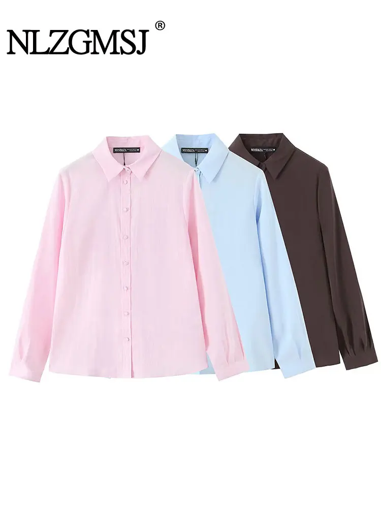 

NLZGMSJ женская винтажная однотонная блузка с отложным воротником, однобортная повседневная модная весенне-осенняя элегантная рубашка, топы